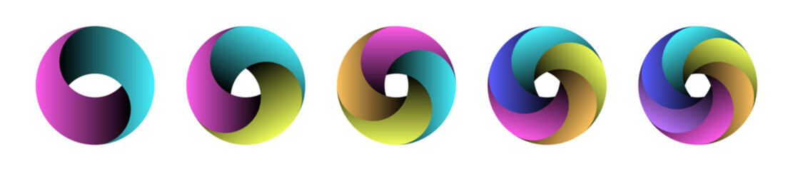 Set of 2-3-4-5-6 segment spiral cycle circle diagrams Colorful three-dimensional gradient spiral circular chart cycle infographic vector illustration assets