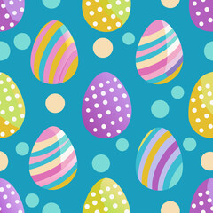 Fototapeta premium Seamless Easter egg pattern with polka dots and stripes, flat vector style