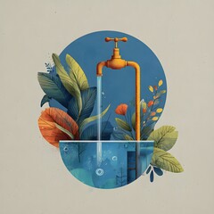 Clean water sustainability concept with minimal modern design