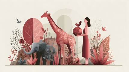 Conservation of flora and fauna concept illustration