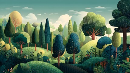 International Day of Forests creative illustration peaceful forest landscape