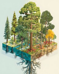 Forest and climate change illustration showing forest resilience