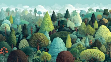 Forest ecosystem illustration detailed trees leaves and atmosphere