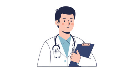 Fototapeta premium illustration of a confident male doctor with stethoscope and clipboard in a professional medical setting showcasing healthcare