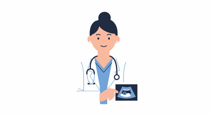 Fototapeta premium Illustration of a healthcare professional holding an ultrasound image in a clinical setting for medical diagnosis