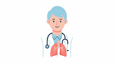 Fototapeta premium Illustration of a friendly doctor with stethoscope and healthy lungs in a professional medical setting