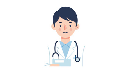 Fototapeta premium illustration of a friendly male doctor with dark hair and stethoscope representing healthcare professional in a minimalistic style
