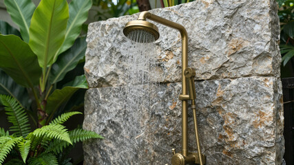Outdoor Rain Shower Stone Wall