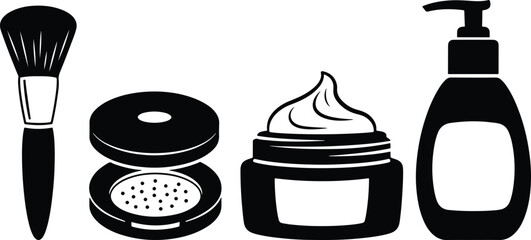 Solid Silhouette Beauty Cosmetics Tools and Skincare Icon Set