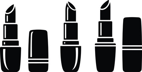 Black Silhouette Lipstick Cosmetic Beauty Makeup Product Icon Set