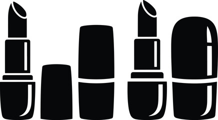 Solid Lipstick Cosmetic Silhouette Icon Set Makeup Beauty Collection
