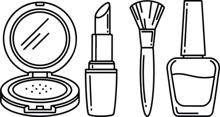 Outline Style Makeup Beauty Tools and Cosmetics Hand Drawn Icon Set