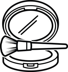 Makeup Compact Powder with Brush Line Art Beauty Icon