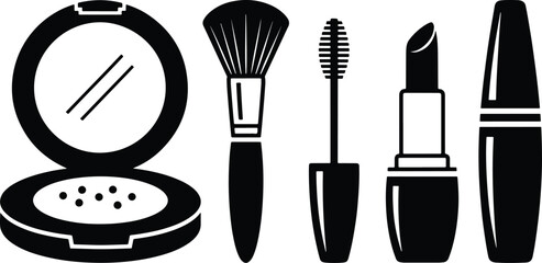 Black Silhouette Makeup Cosmetics Beauty Tools and Products Icon Set