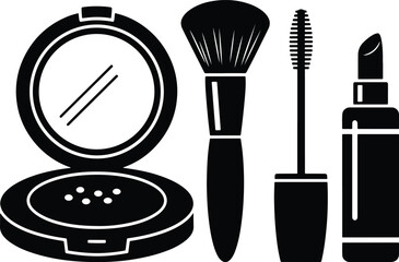 Solid Silhouette Makeup Cosmetics Beauty Tools Icon Set Collection