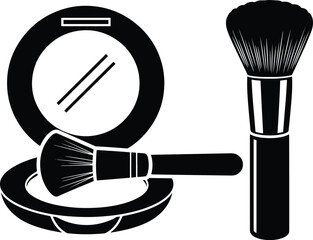 Solid Black Makeup Powder and Brush Silhouette Beauty Cosmetic Icon Set