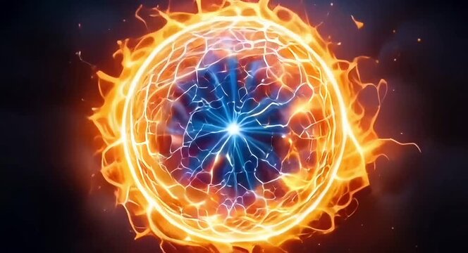 Abstract fire energy ball with lightning effect.4k video.