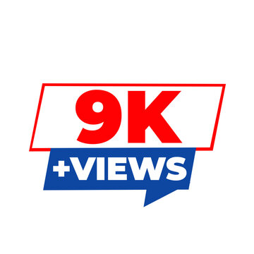 9K Views PNG, White Social Growth Counter, Audience Popularity Badge, Digital Reach Label, Viewer Sticker Graphic