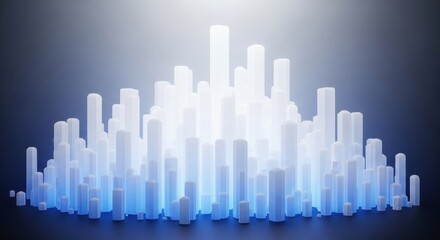 Fototapeta premium Numerous translucent geometric columns rise and glow in a dark blue environment