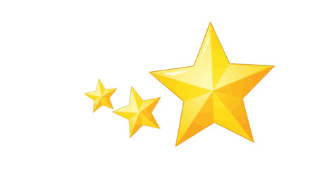 Obraz premium Three golden stars of varying sizes, symbolizing achievement and excellence, against a white background.