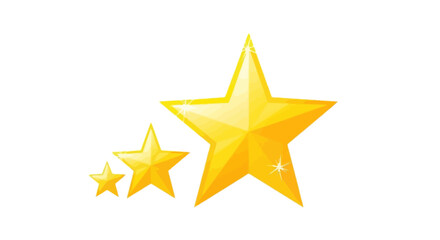 Obraz premium Three golden stars of varying sizes, symbolizing achievement, success, and excellence against a white background.