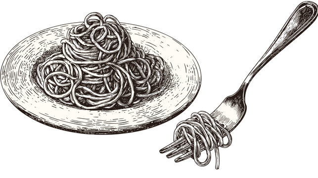 italian pasta vector hand drawn illustration 
