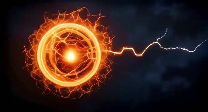 Abstract fire energy ball with lightning effect.4k video.