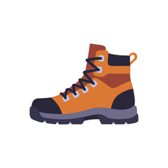 Hiking boot with laces and rugged sole, colorful vector flat style illustration, adventure theme  © point of BORT