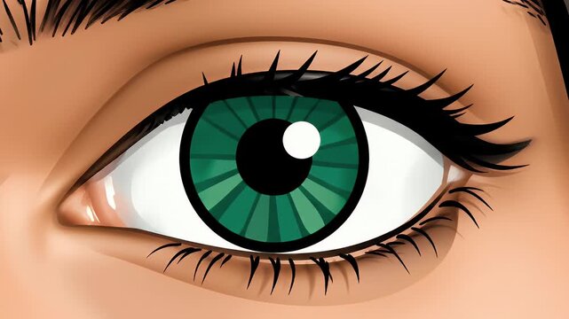 Vibrant green human eye close-up with long dark eyelashes