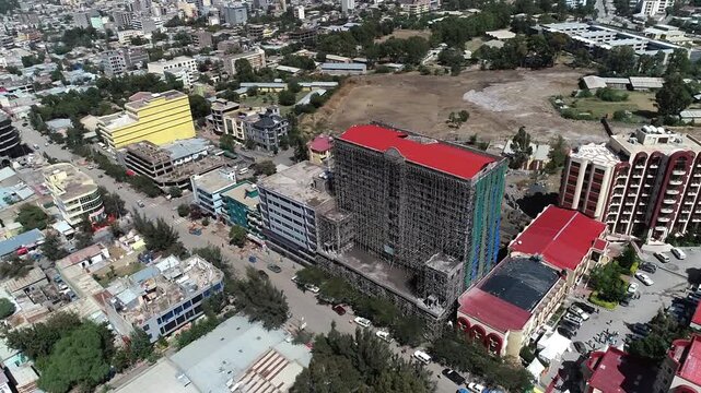 Aerial View of Mekelle City Center with Romanat Square and Urban Skyline at Daytime