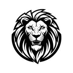 Obraz premium Fierce Lion Head Emblem, Majestic King of the Jungle, Black and White Graphic
