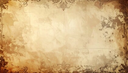 Aged parchment-like background with decorative ornate flourishes, stained and faded