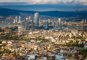 Naklejka premium Aerial Panorama of Turkey's Izmir Cityscape