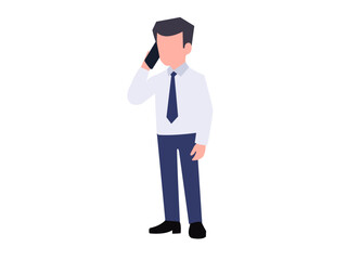 Obraz premium Businessman Talking on Mobile Phone – Flat Vector Office Character