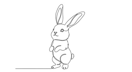 Obraz premium Vector illustration of a standing rabbit in one line drawing style, isolated on transparent background, png