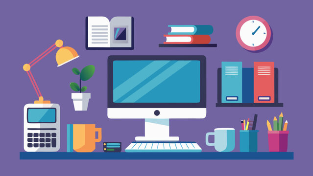 Modern workspace featuring essential tech tools and office accessories for productivity isolated on white background, Vector