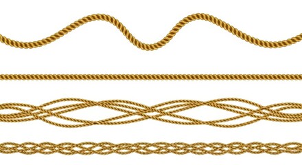 Four distinct styles of golden twisted cord elements displayed horizontally on a white background