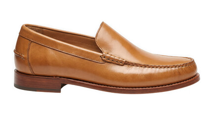 A brown leather loafer shoe with tassel detailing