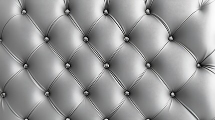 Fototapeta premium Silver leather upholstery showcases a diamond pattern with metal buttons creating a luxurious surface