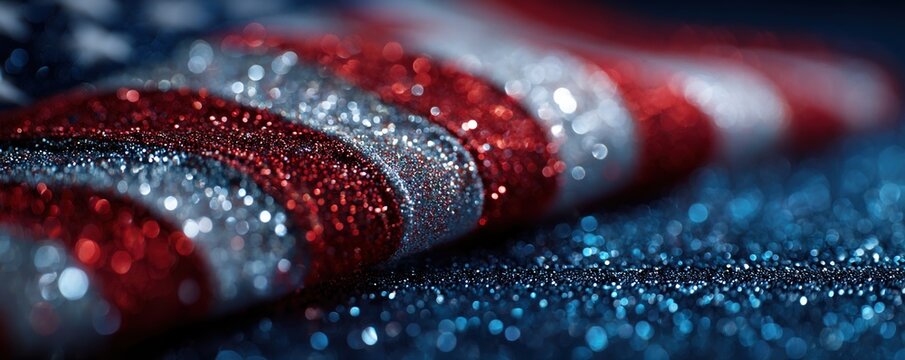 Sparkling american flag: glittery red, white, and blue close-up