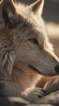 Close Up Portrait of Gray Wolf Resting in Natural Light