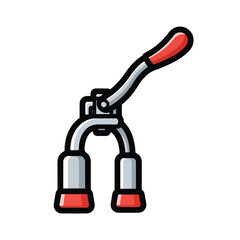 Vector illustration of a metal clamp with red accents on handles and bases, isolated on a simple background
