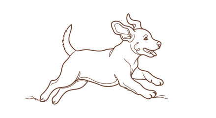 Brown dog running, vector illustration, line art, isolated on transparent background, png