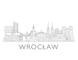 Naklejka premium Wrocław Poland skyline urban cityscape illustration drawing with landmarks