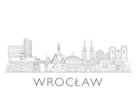 Wrocław Poland skyline urban cityscape illustration drawing with landmarks