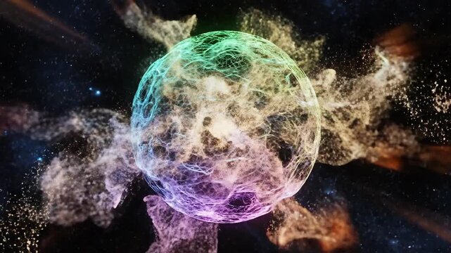 Glowing orb with network strands, bokeh