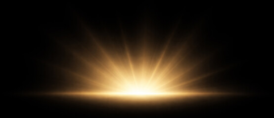 Abstract sunrise light burst with glowing energy rays and horizon illumination isolated on transparent background © Alla