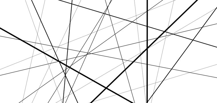 Abstract asymmetric background with chaotic diagonal straight lines. Black and white linear stripe texture creating a dynamic, random pattern.