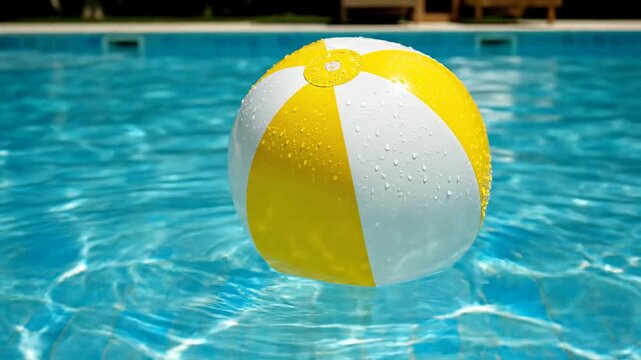 Wet beach ball in clear blue water