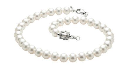 Obraz premium Elegant white pearl necklace with silver clasp isolated on transparent background